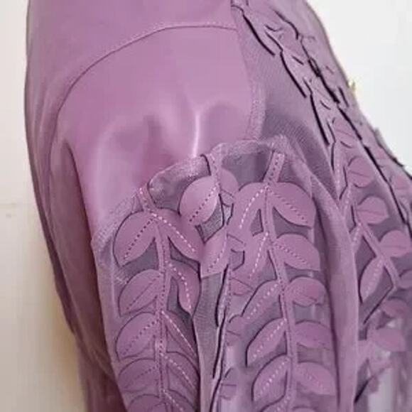 NEW! Colleen Lopez Mesh Leaf / Floral Faux Leather Jacket Grape Purple Small NWT - Picture 7 of 9